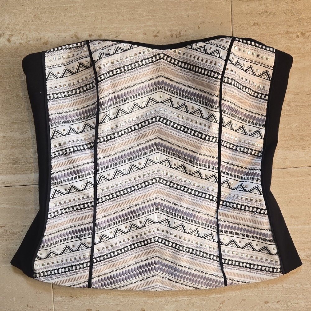White House Black Market Tribal Studded Print Strapless Corset - Picture 1 of 12